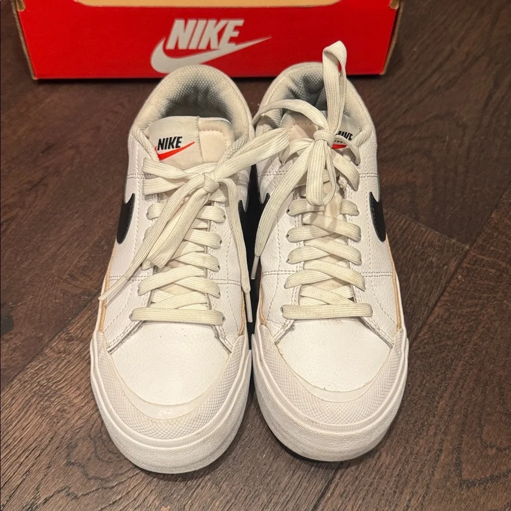 Nike Women's White Black Tan Platform Sneakers - Picture 2 of 9